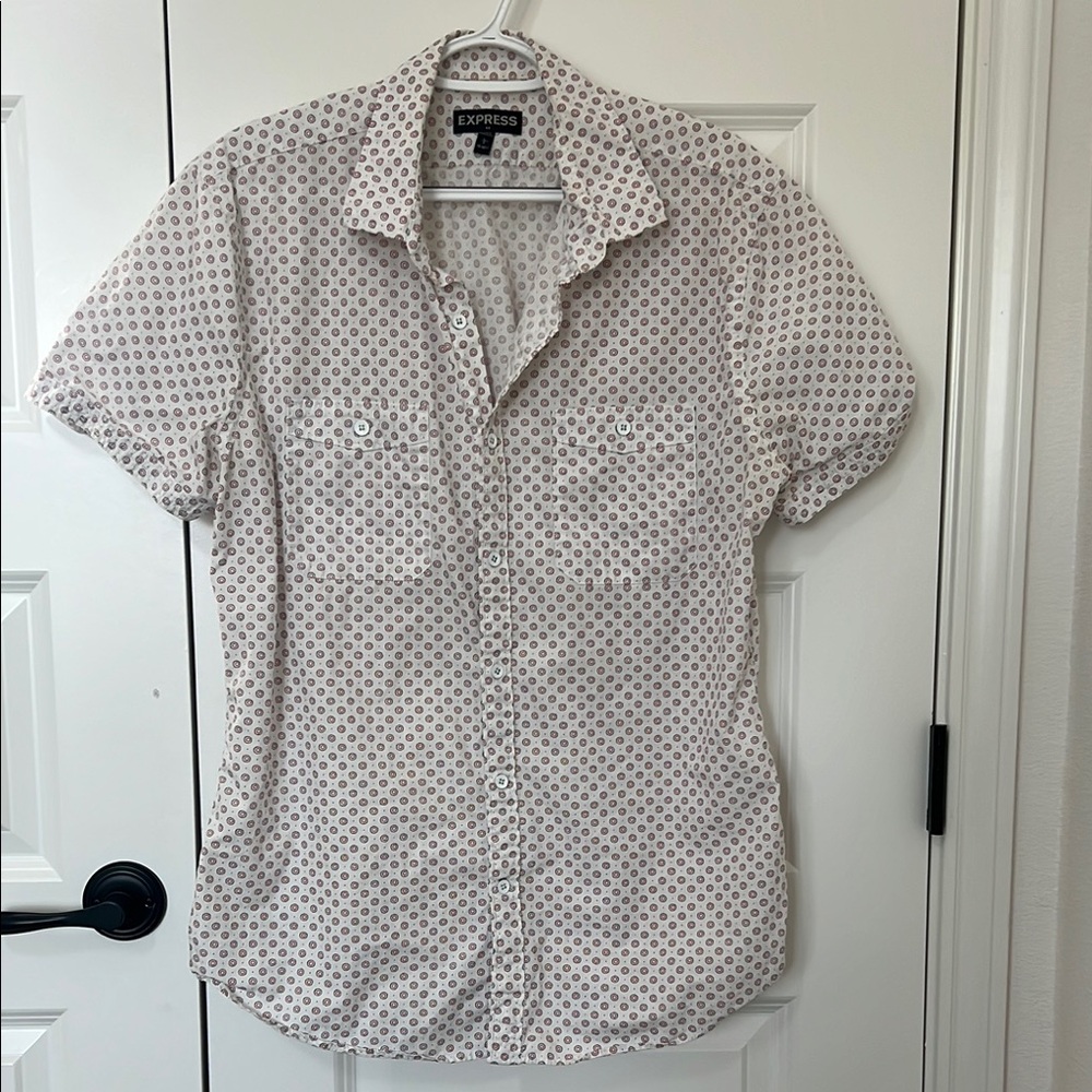 Express White and Red Casual Button Down Shirt